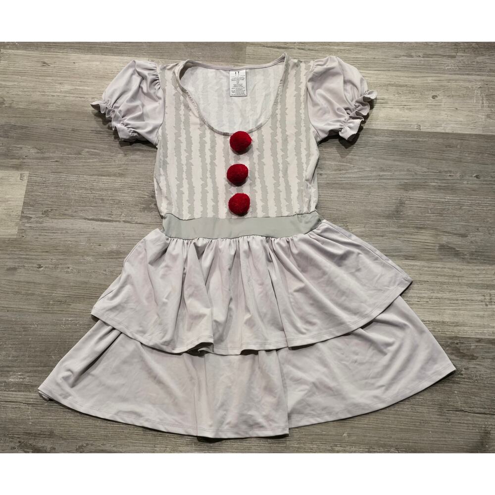 IT Pennywise Clown Dress Women's Costume Gray Red Pom-Pom Halloween Cosplay - Picture 7 of 7